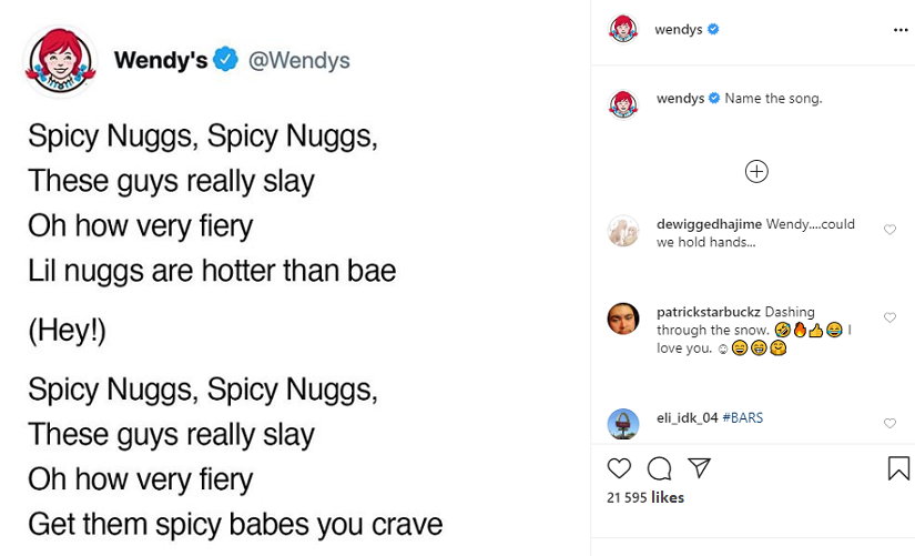 Instagram caption idea: Write in the Images Wendys instagram account