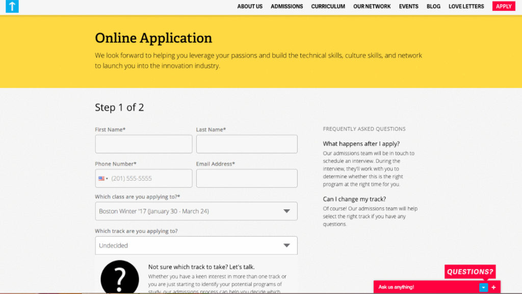 landing page example online application