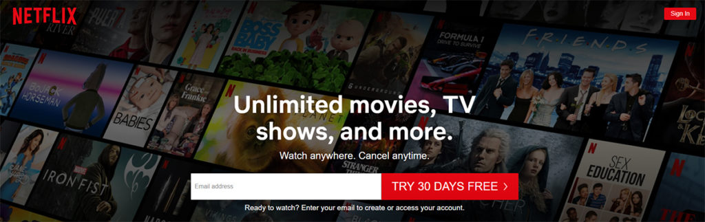 netflix landing page call to action example