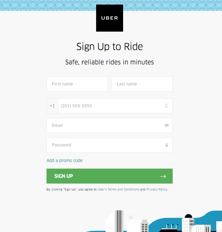 uber signup landing page example