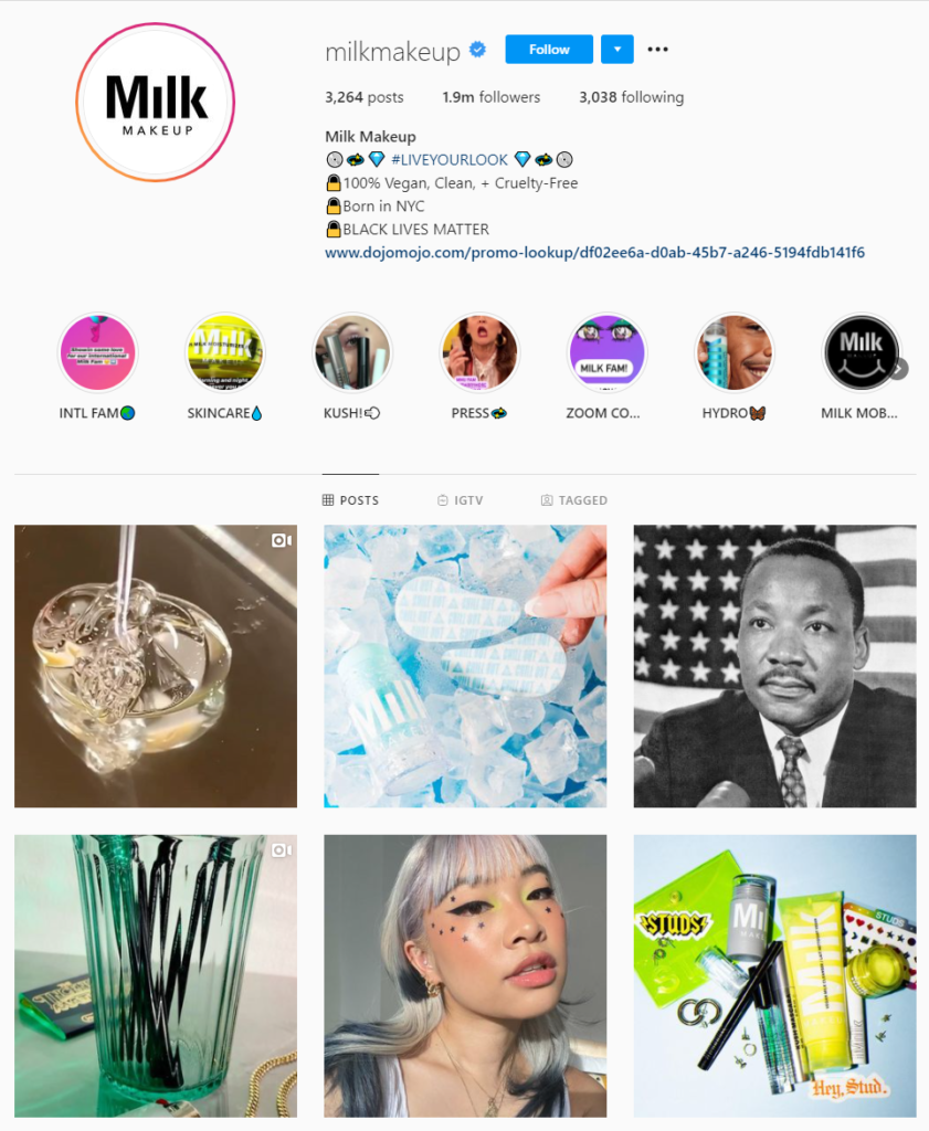 Milk makeup instagram products example
