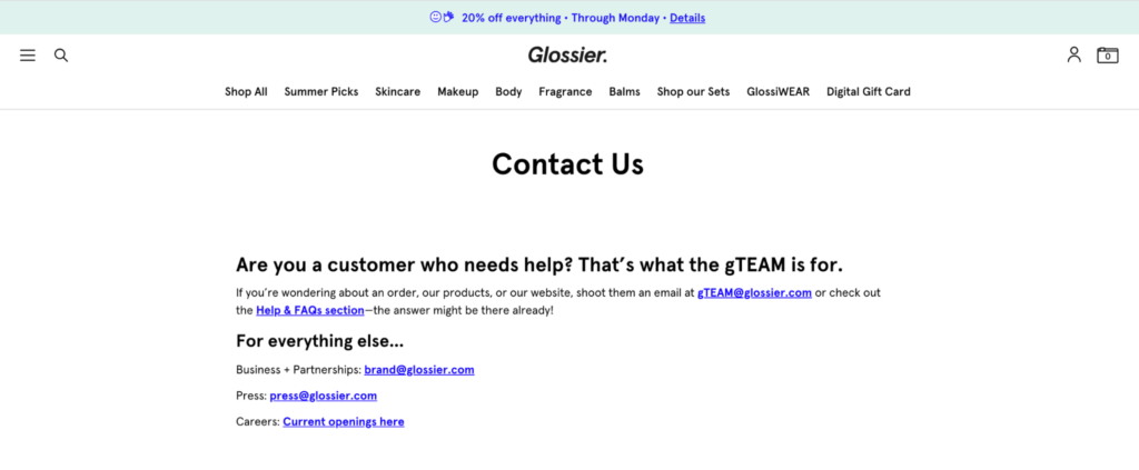Glossier contact form