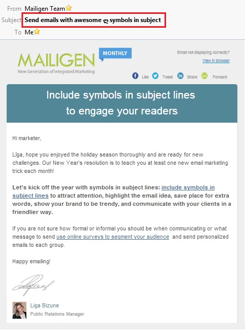 Send emails with awesome symbols in the subject