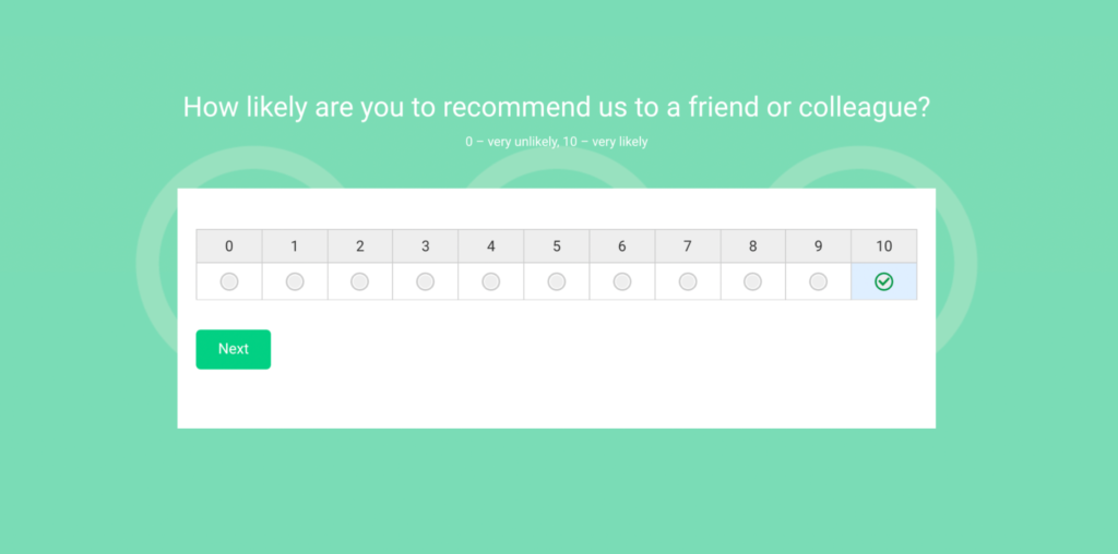 A customer survey example made with Woorise is an easy way to gauge NPS