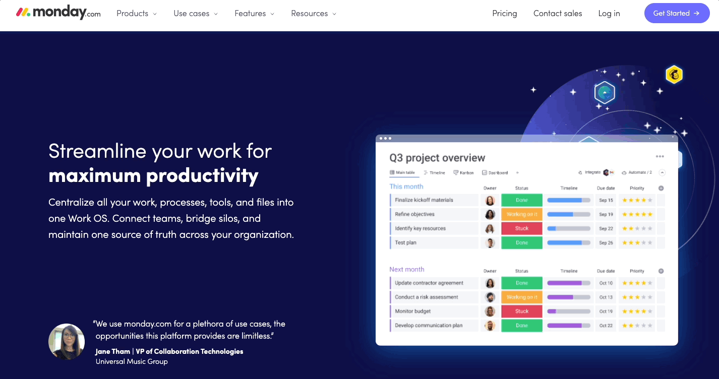 Monday landing page example