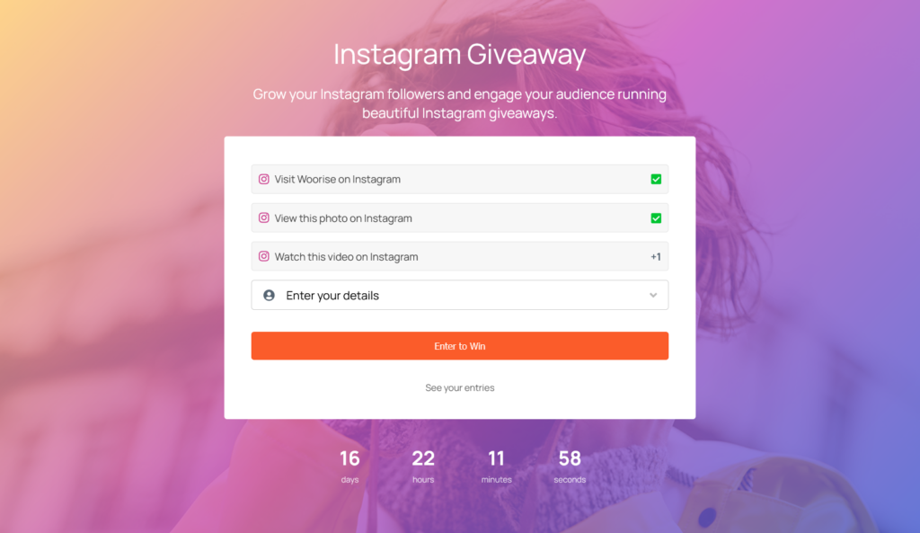 Woorise Instagram Giveaway template