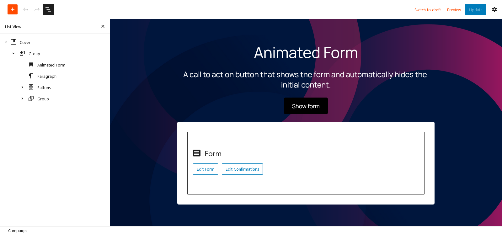 animated form layout blocks list view