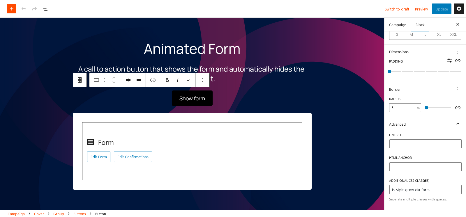 animated form layout button call to action class